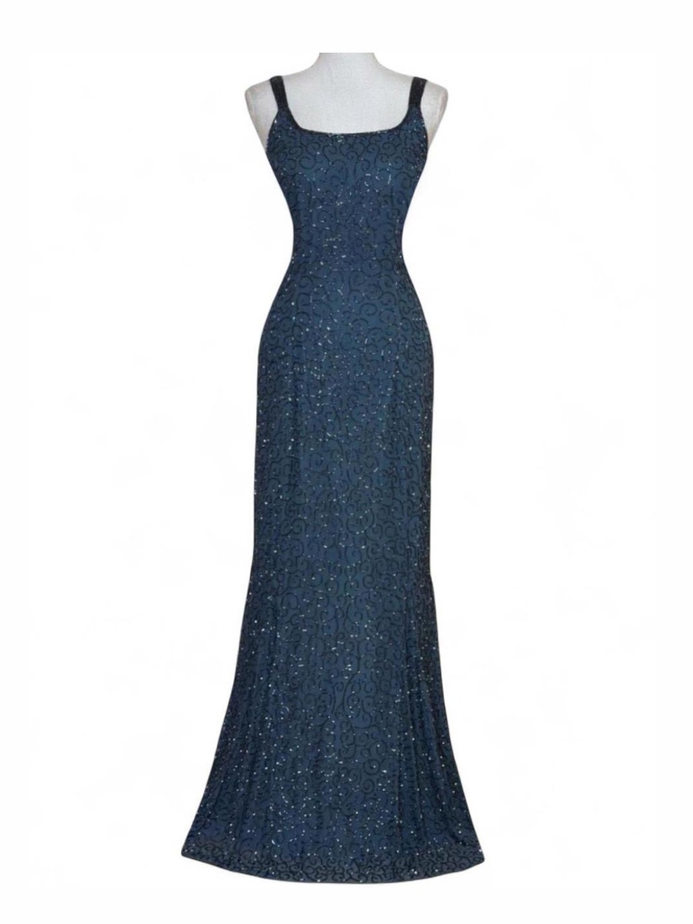 Cache Vintage 2000s Blue 100% Silk Beaded Formal Gown | Whimsigoth Prom Dress